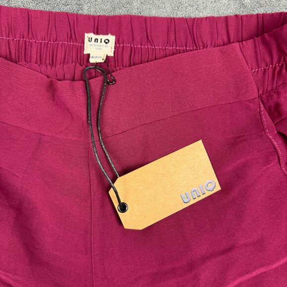 UNIQ Sheer Burgundy Pants w/ Built In Shorts Extra Wide Leg Elastic Waist Sz. M - Picture 8 of 10